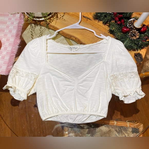Miss Selfridge Tops - Miss Selfridge Off-White Lace Crop Top